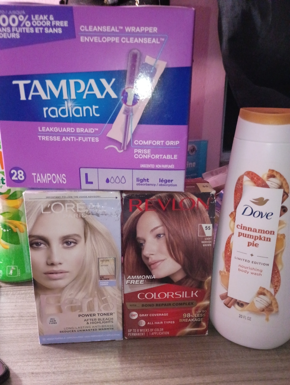 Tampax, hair dye, bo dry Wash
